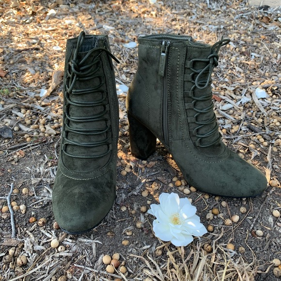 Olive Faux Suede Ankle Booties - Picture 4 of 6
